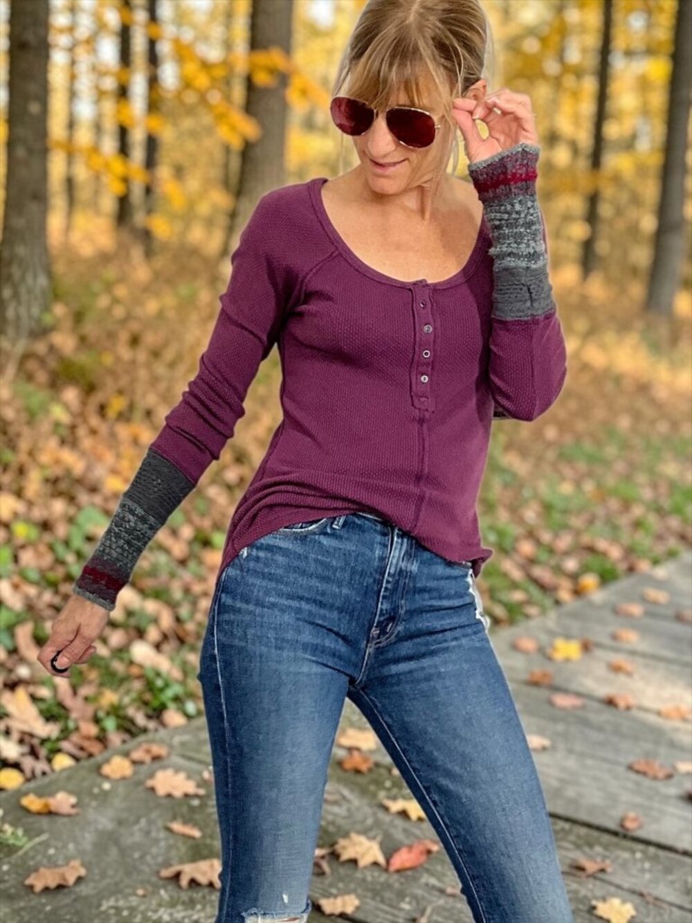 Free People Ski Lodge Sweater Cuff Thermal Shirt S Gypsy Violet Combo Henley
